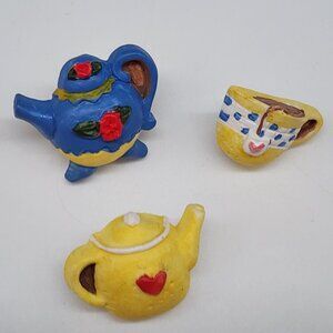 Vintage Tea Pots and Cup Sewing Buttons Crafts Embellishments Quilting Lot of 3